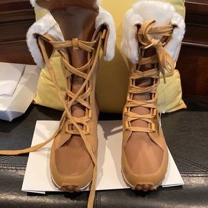 Mid calf tan suede look boots